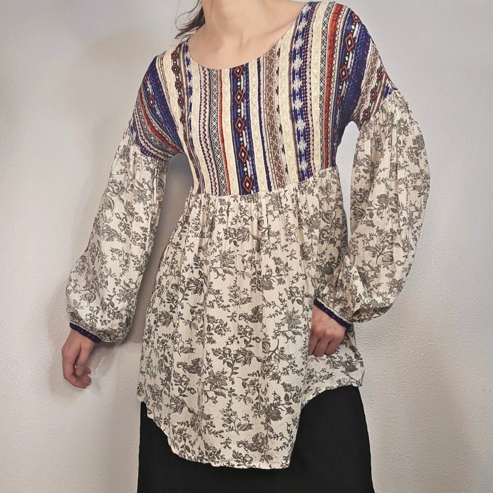 Sunday in Brooklyn Boho Peasant Blouse Anthropologie Floral Balloon Sleeve Top
